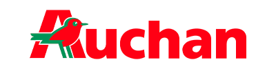 Czerwone logo Auchan z zielonym ptakiem w literze A