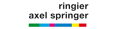 Logo Axel Springer Ringier z kolorowym paskiem pod nazwą