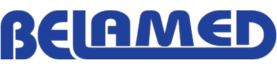 Logo BELAMED w niebieskim kolorze na białym tle