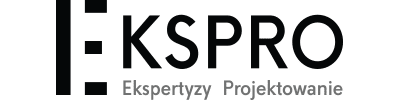Logo KSPRO z pionowym sygnetem po lewej i napisem Ekspertyzy Projektowanie pod spodem
