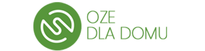 Logo OZE DLA DOMU z zielonym okręgiem i stylizowanym symbolem oraz zielonym napisem po prawej