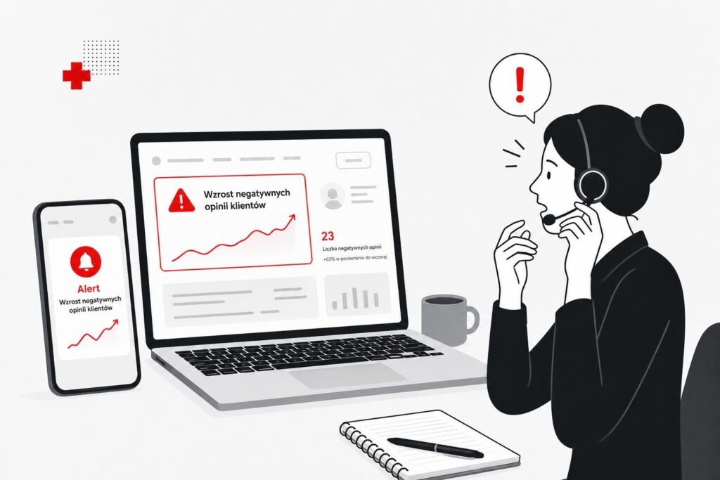 Alert o krytycznych opiniach klientów wysyłany do zespołu