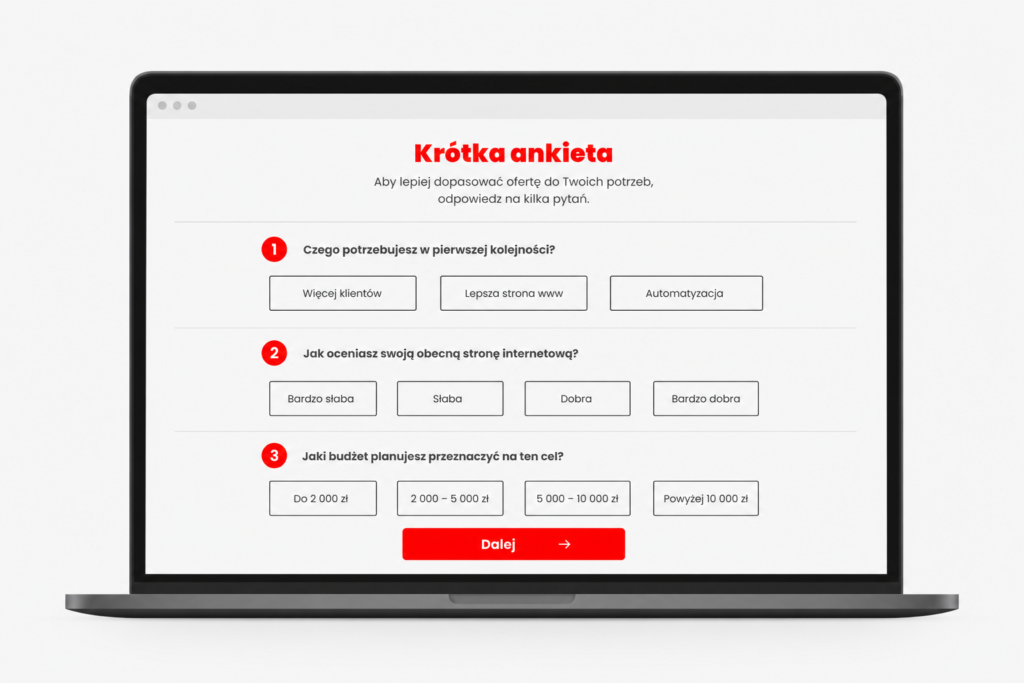 Interaktywna mini-ankieta na stronie usługowej