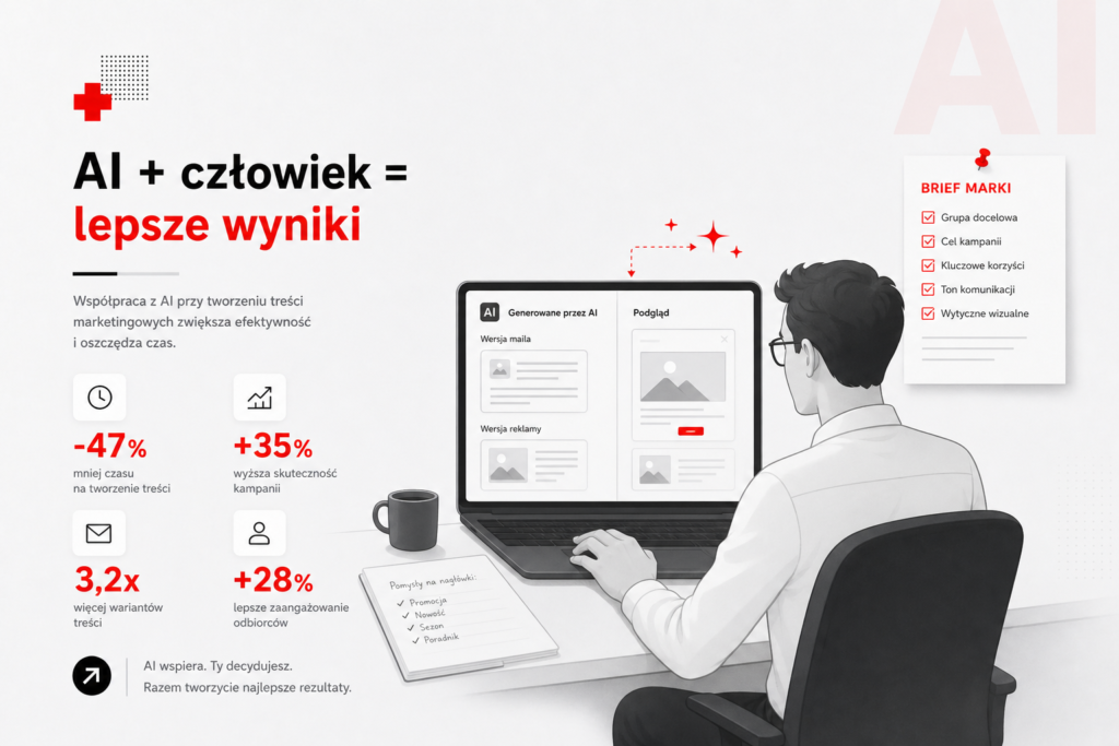 Specjalista marketingu edytujący treści wygenerowane przez AI